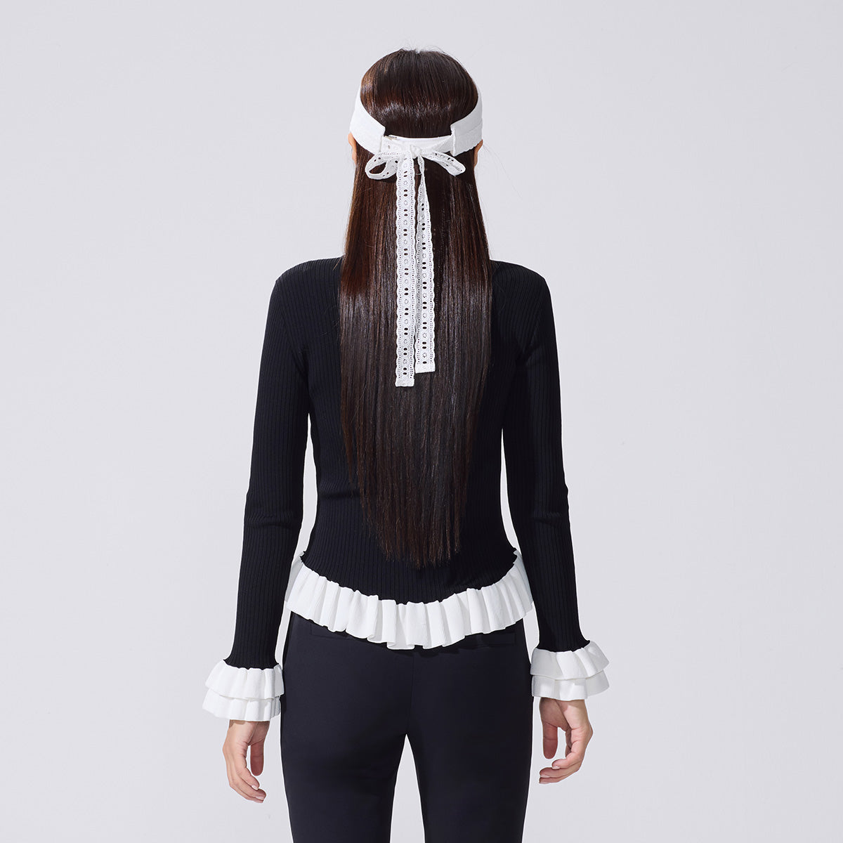 ラッフルリブカーディガン (ブラック)