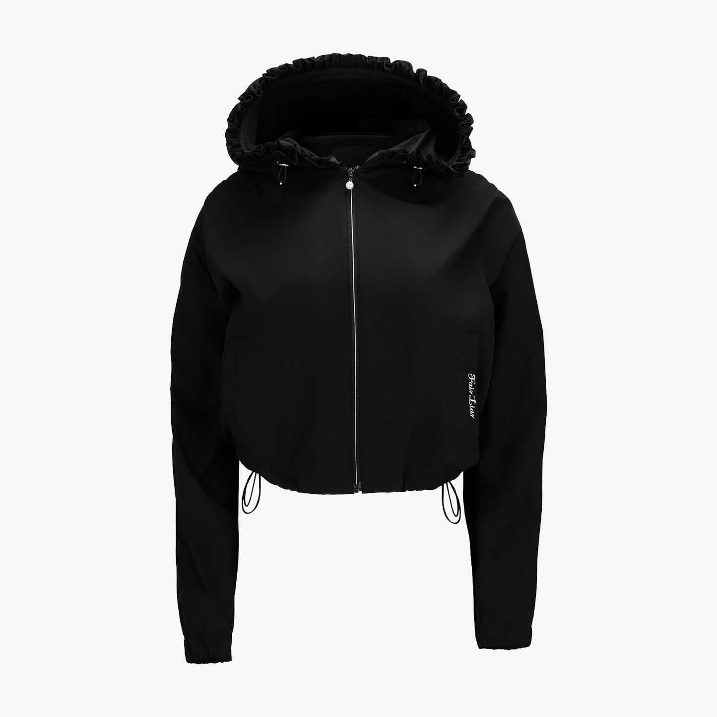 フリルフードジップジャンパー (ブラック)