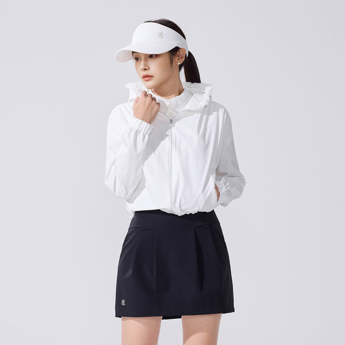 フリルフードジップジャンパー (ホワイト)