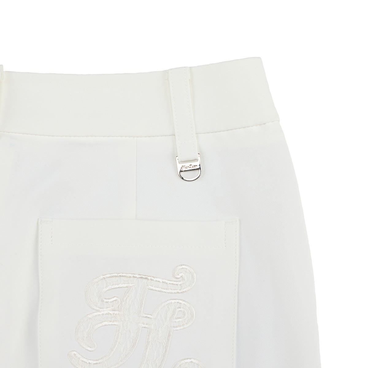 レーススリットブーツカットパンツ (ホワイト)