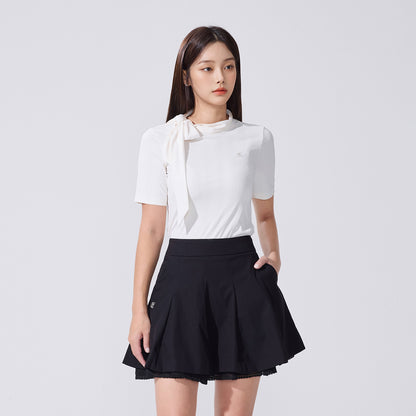 レースダブルフレアスカート (ブラック)