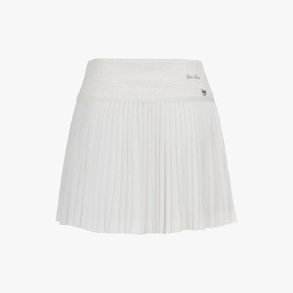 レースフレアプリーツスカート (ホワイト)