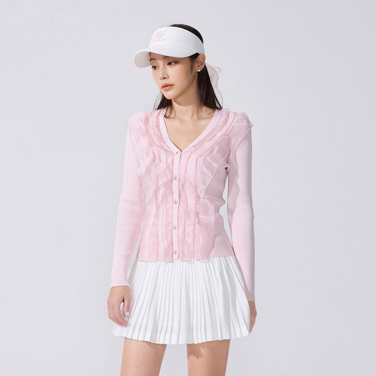 レースフレアプリーツスカート (ホワイト)