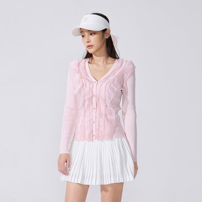 レースフレアプリーツスカート (ホワイト)