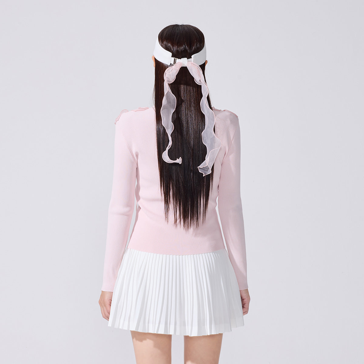 レースフレアプリーツスカート (ホワイト)