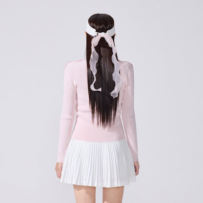 レースフレアプリーツスカート (ホワイト)