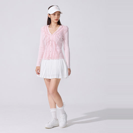 レースフレアプリーツスカート (ホワイト) モデル着用