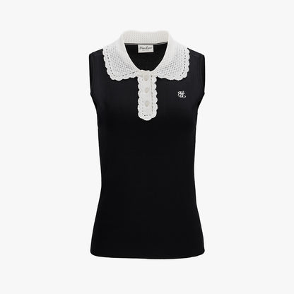 クロシェカラーノースリーブニット (ブラック)