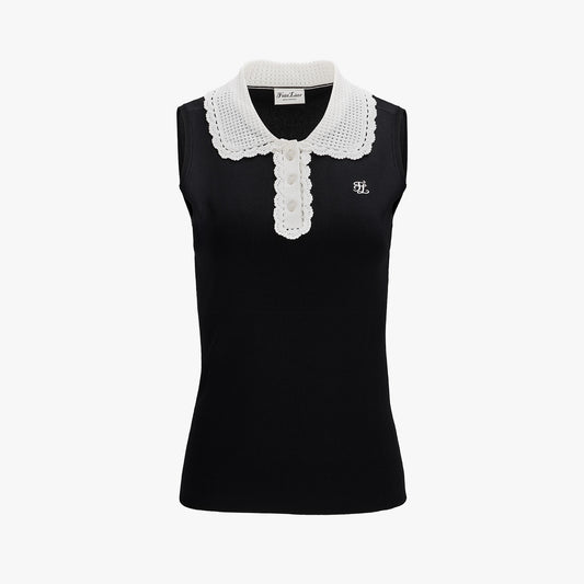 クロシェカラーノースリーブニット (ブラック)