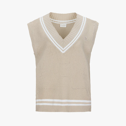 スカシ編みVネックベスト (ベージュ)