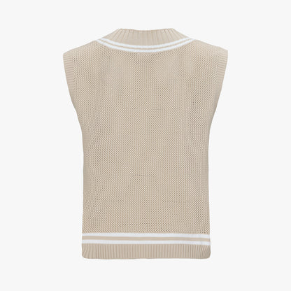 スカシ編みVネックベスト (ベージュ)