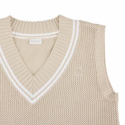 スカシ編みVネックベスト (ベージュ)