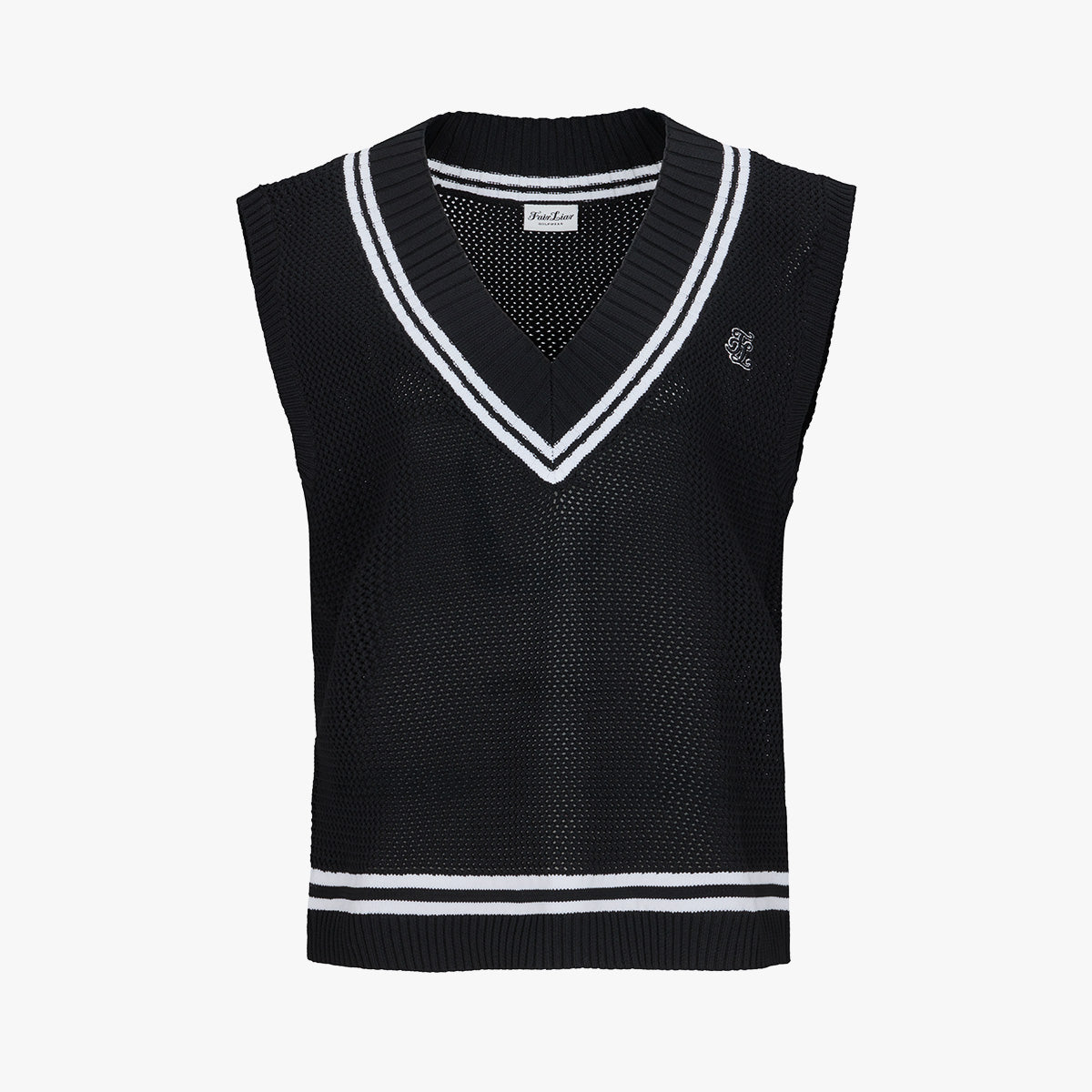 スカシ編みVネックベスト (ブラック)