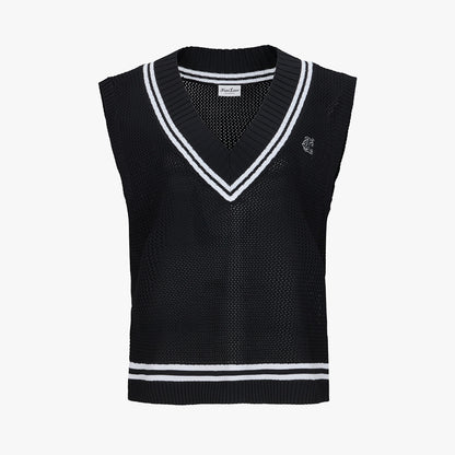 スカシ編みVネックベスト (ブラック)