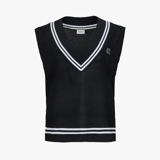 スカシ編みVネックベスト (ブラック)
