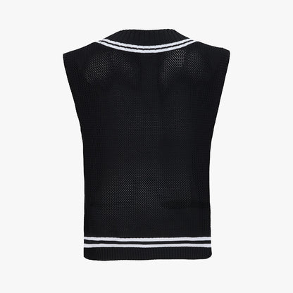 スカシ編みVネックベスト (ブラック)