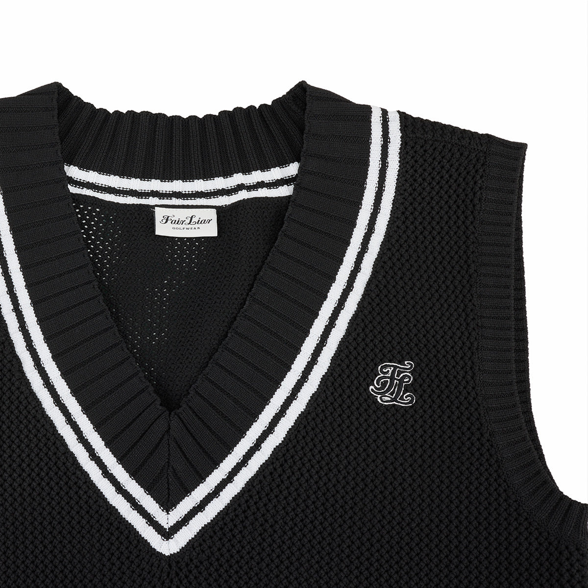 スカシ編みVネックベスト (ブラック)