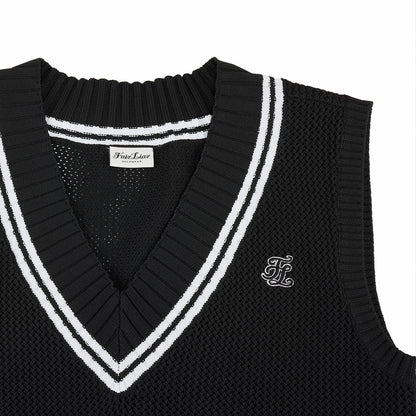 スカシ編みVネックベスト (ブラック)