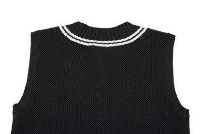 スカシ編みVネックベスト (ブラック)