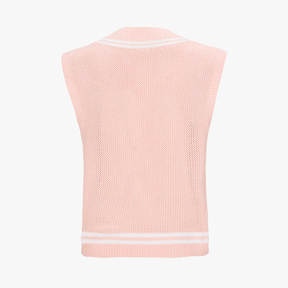 スカシ編みVネックベスト (コーラル)