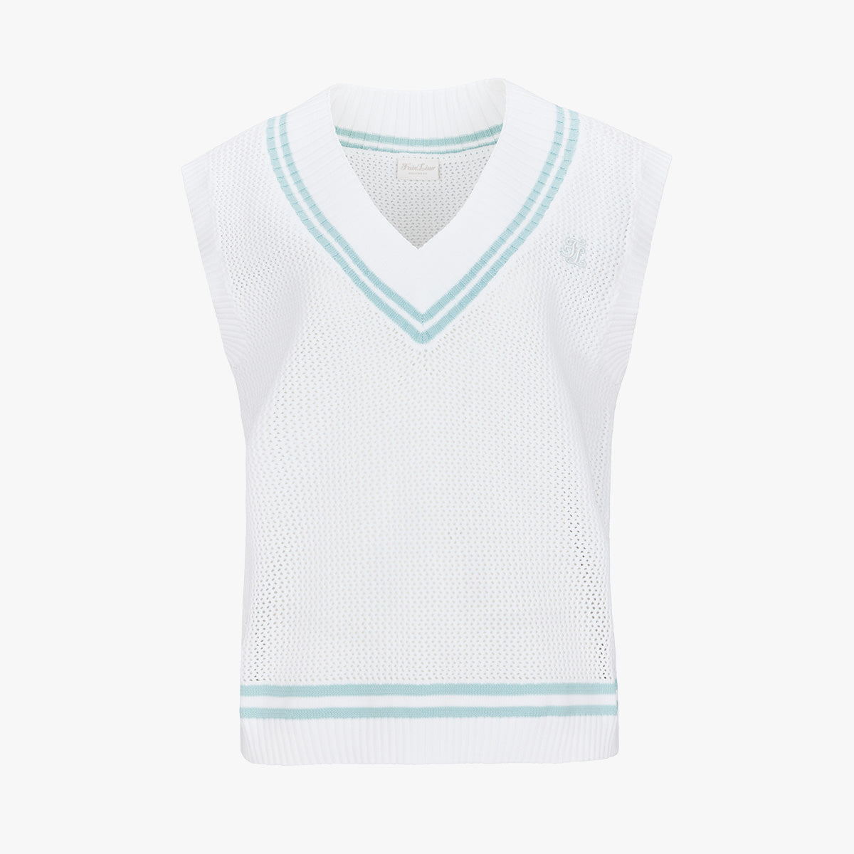 スカシ編みVネックベスト (ホワイト)