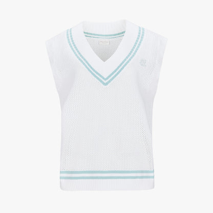 スカシ編みVネックベスト (ホワイト)