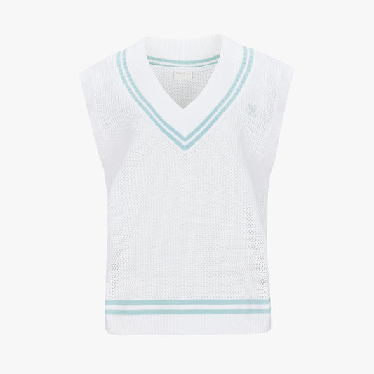 スカシ編みVネックベスト (ホワイト)