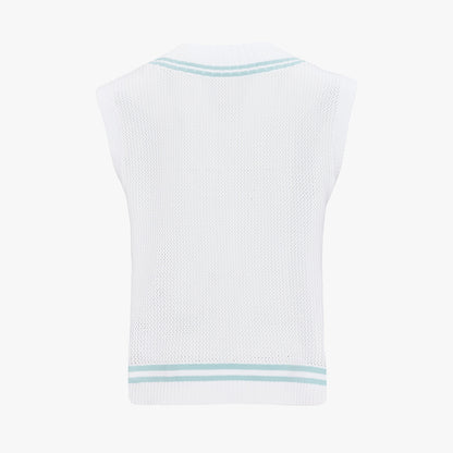 スカシ編みVネックベスト (ホワイト)
