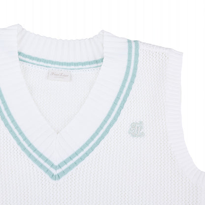 スカシ編みVネックベスト (ホワイト)
