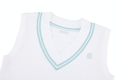 スカシ編みVネックベスト (ホワイト)