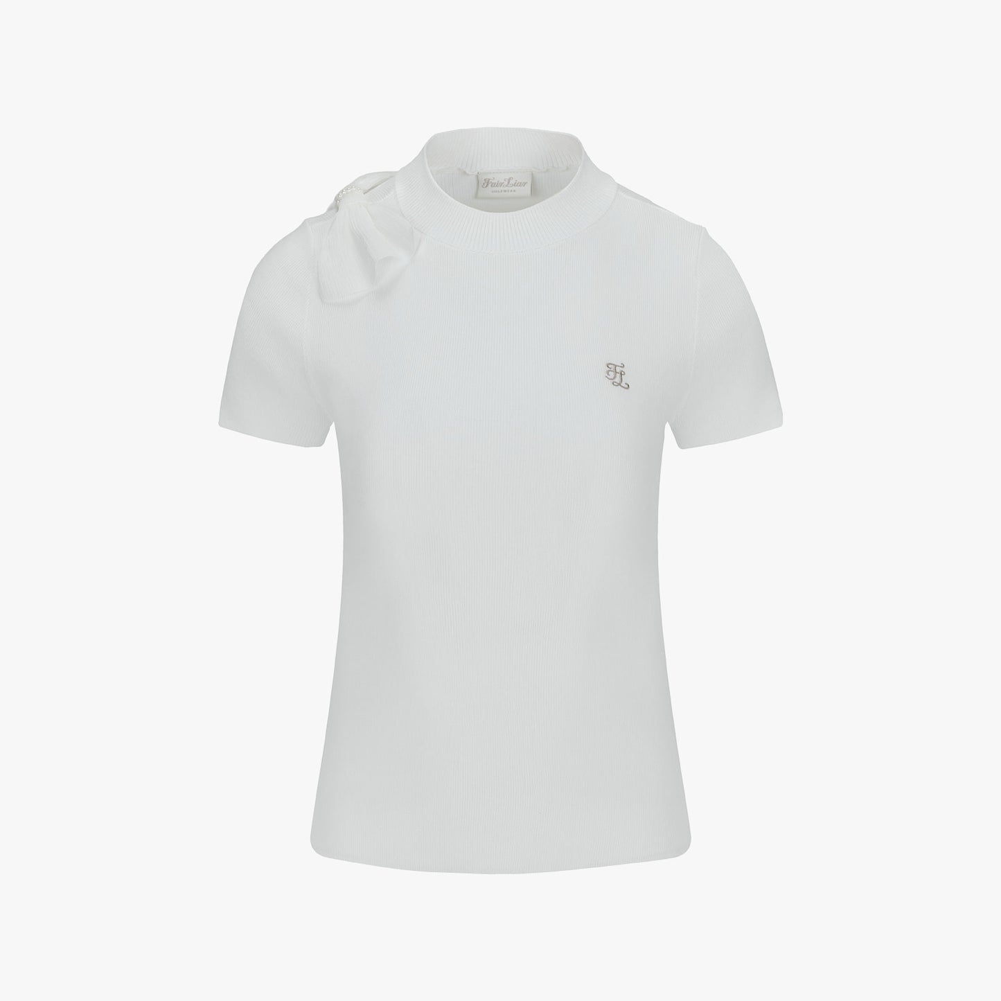 シフォンリボンキャップスリーブニット (ホワイト)