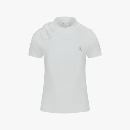 シフォンリボンキャップスリーブニット (ホワイト)