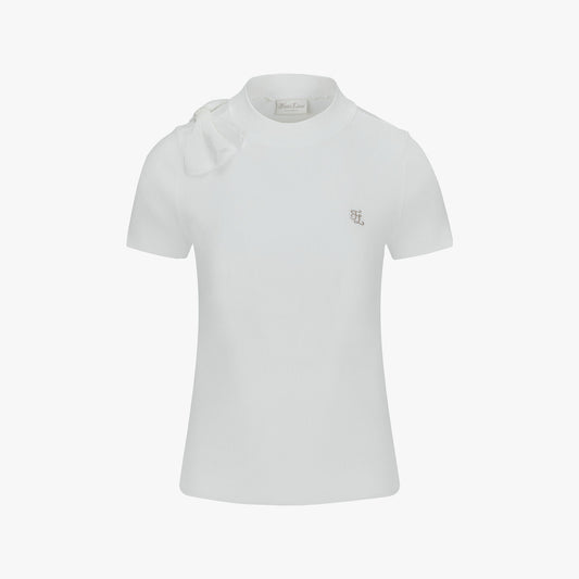 シフォンリボンキャップスリーブニット (ホワイト)