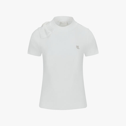 シフォンリボンキャップスリーブニット (ホワイト)