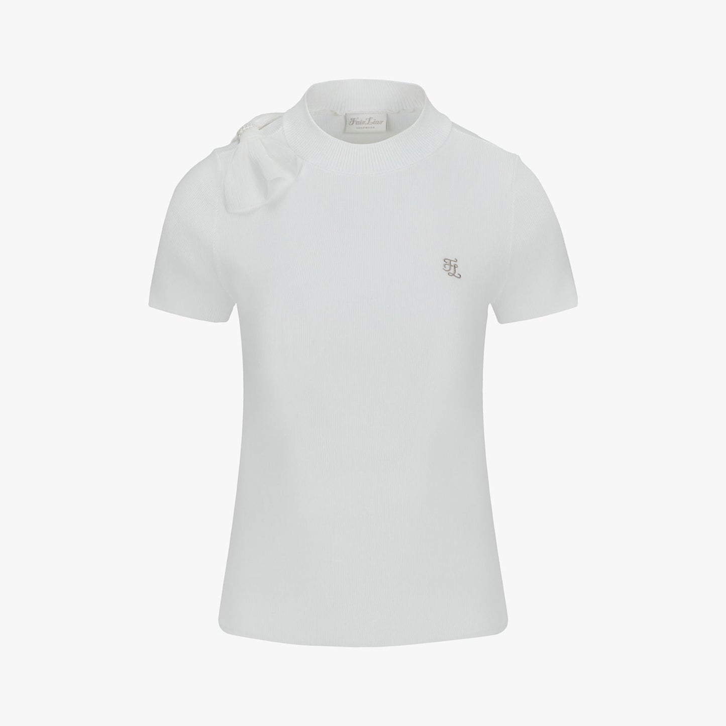 シフォンリボンキャップスリーブニット (ホワイト)