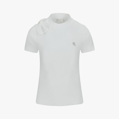 シフォンリボンキャップスリーブニット (ホワイト)