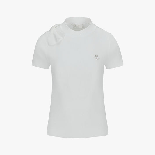 シフォンリボンキャップスリーブニット (ホワイト)