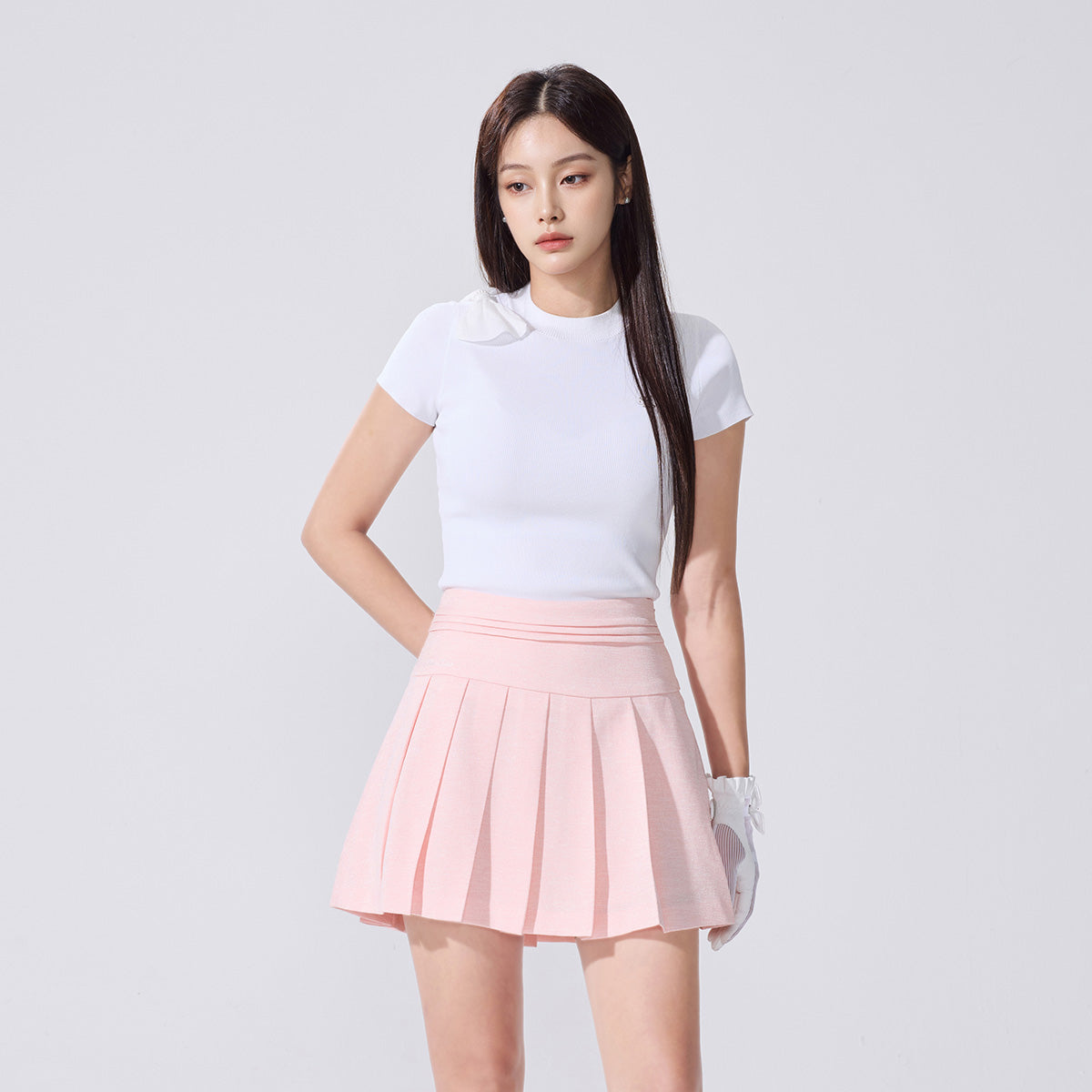 シフォンリボンキャップスリーブニット (ホワイト)