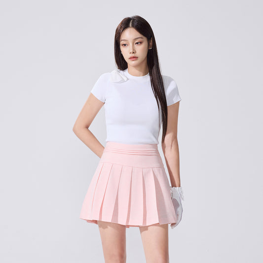 シフォンリボンキャップスリーブニット (ホワイト)