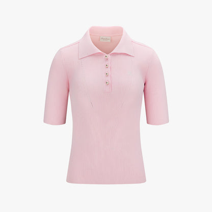 リブ7分袖ニット (コーラル)