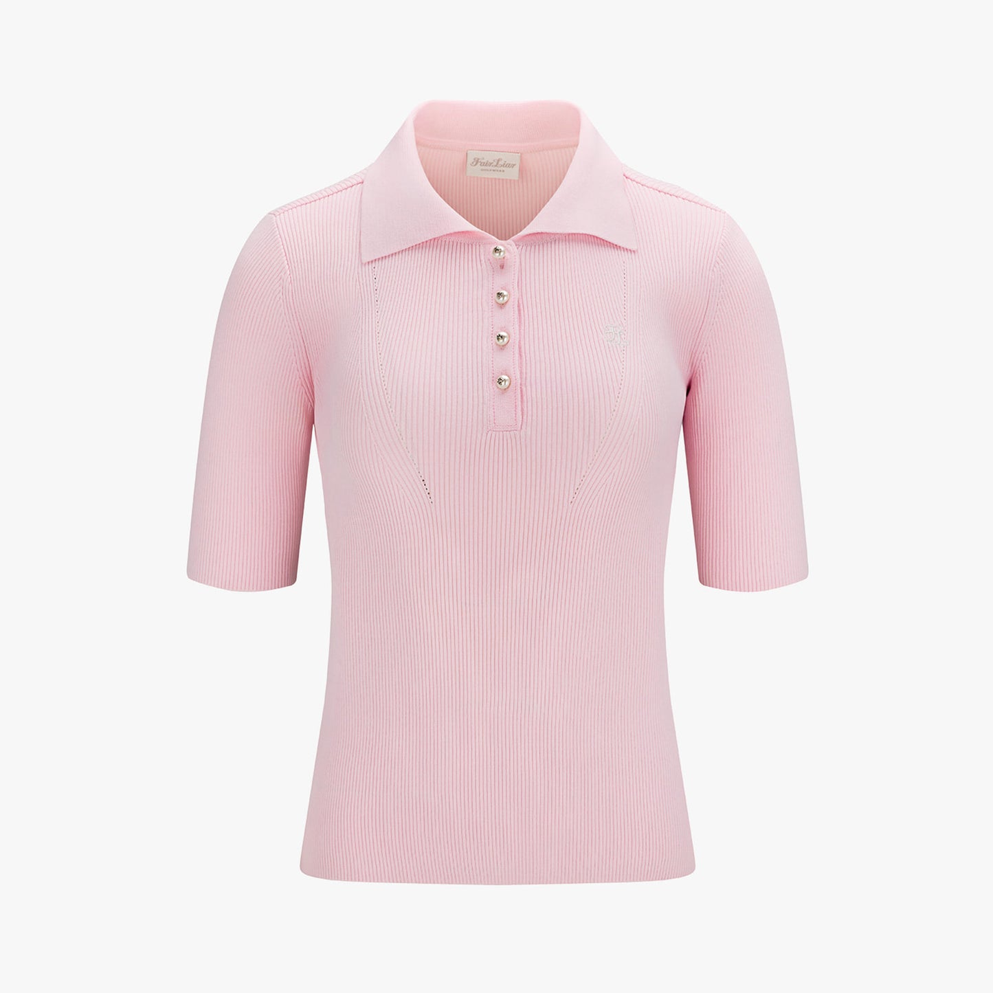 リブ7分袖ニット (コーラル)