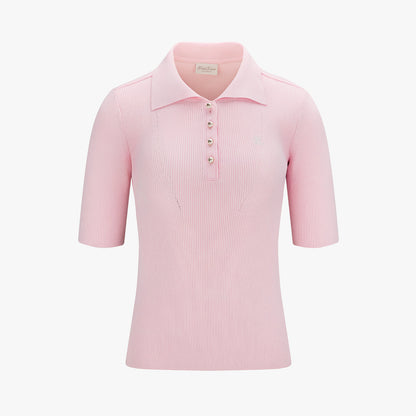 リブ7分袖ニット (コーラル)