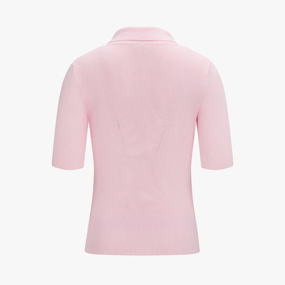 リブ7分袖ニット (コーラル)