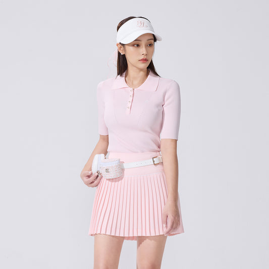 リブ7分袖ニット (コーラル)