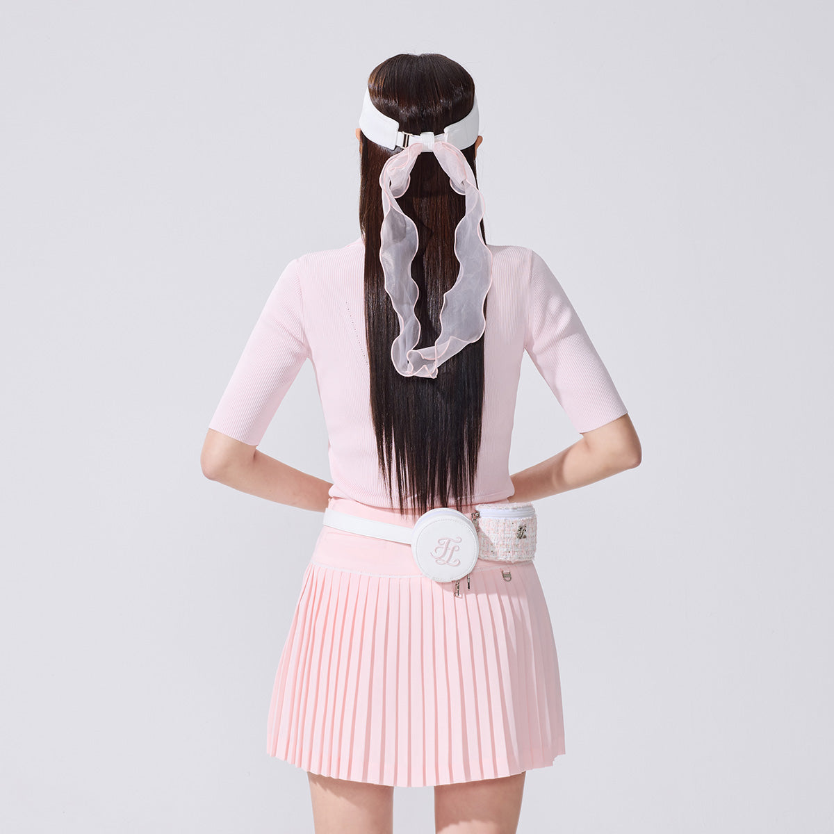 リブ7分袖ニット (コーラル)