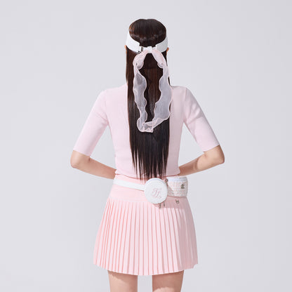 リブ7分袖ニット (コーラル)