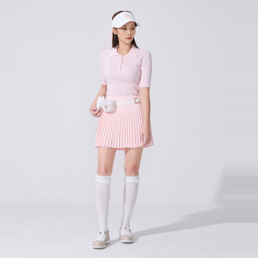 リブ7分袖ニット (コーラル) モデル着用