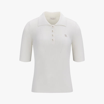 リブ7分袖ニット (ホワイト)