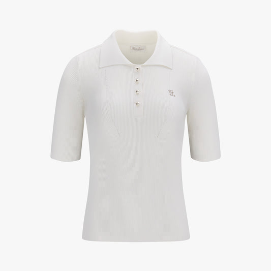 リブ7分袖ニット (ホワイト)