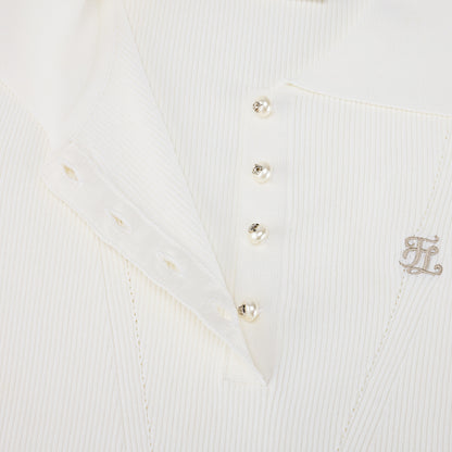 リブ7分袖ニット (ホワイト)